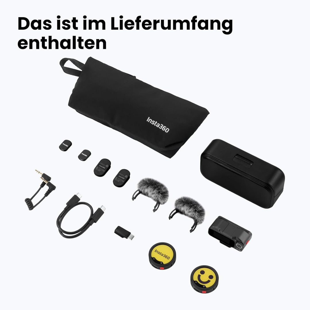Insta360 Mic Pro (2 TX + 1 RX + Ladecase), kabelloses Mini-Lavalier-Mikrofon für iPhone/Kamera/Andro