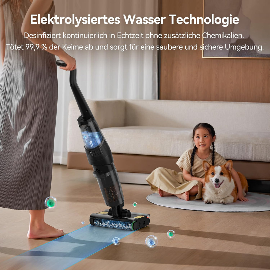 Deerma DEM-VX96W Kabelloser Nass- und Trockensauger mit Selbstreinigung, 150W, Ideal für Haustiere u