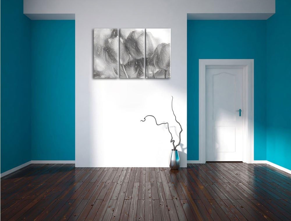 Pixxprint rote Tulpen als Leinwandbild/Grösse: 3 Teilig (120x80) cm/Wandbild/Kunstdruck/fertig bespa