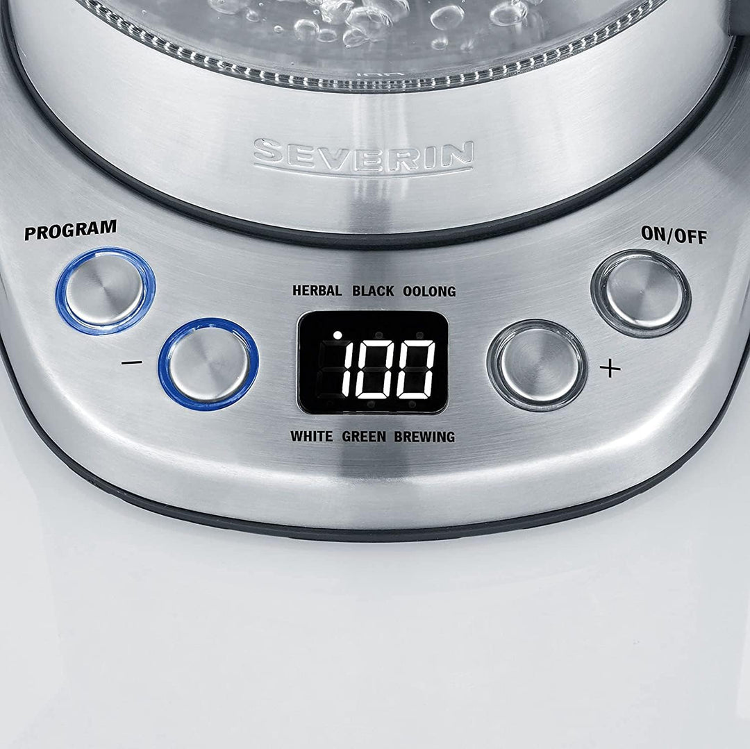 SEVERIN WK 3473 Glas-Tee-/Wasserkocher Deluxe Mini (ca. 2.200 W, Für 1 L Wasser/0,75 L Tee) edelstah