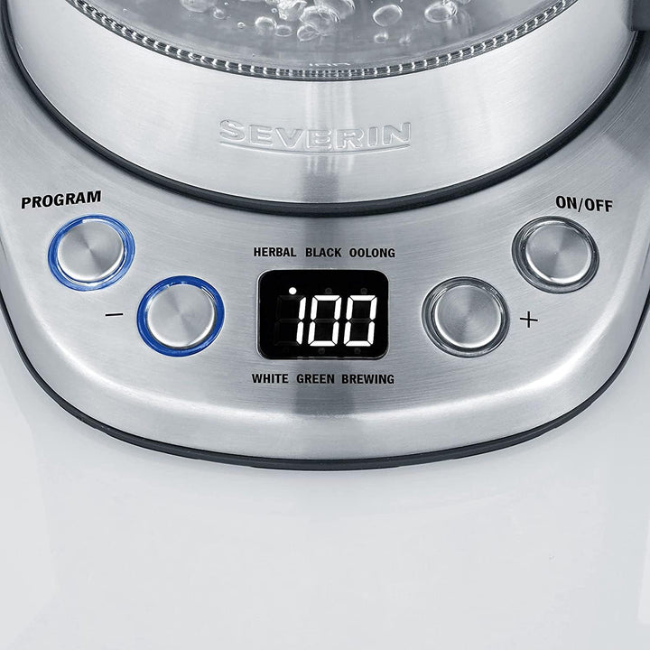 SEVERIN WK 3473 Glas-Tee-/Wasserkocher Deluxe Mini (ca. 2.200 W, Für 1 L Wasser/0,75 L Tee) edelstah