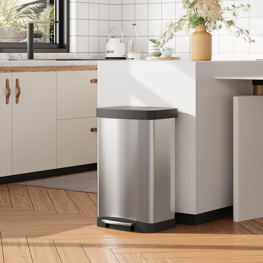 WLIVE Mülleimer Küche 55 Liter, Grosser Treteimer mit Softclose-Deckel, Klemmring für Müllsäcke, ger