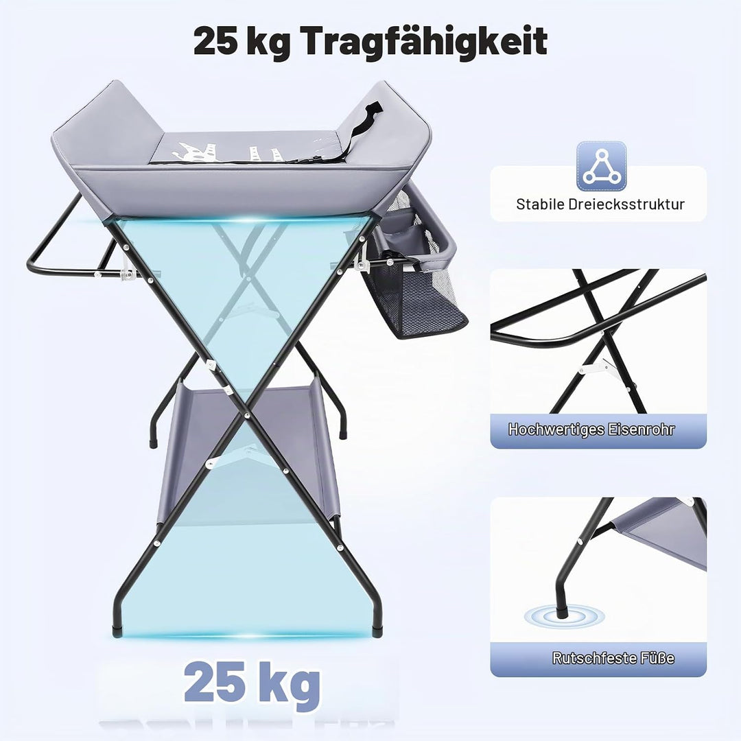 CHERIPOLI klappbare Wickelkommode Wickeltisch, Baby Wickelkombi, mit Wickelauflage Sicherheitsgurt u
