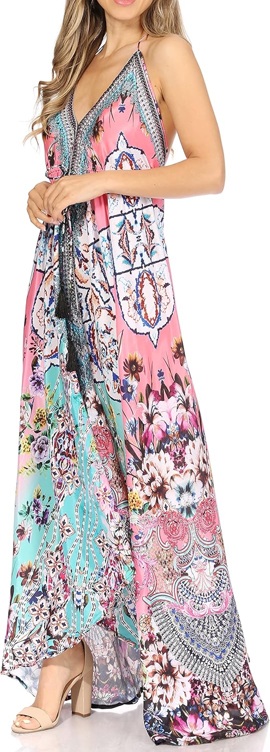 Sakkas Lizi Damen Maxi Hoch-Tief Halfter Taschentuch Langes Kleid Beach Party Einheitsgrösse 414, Ei