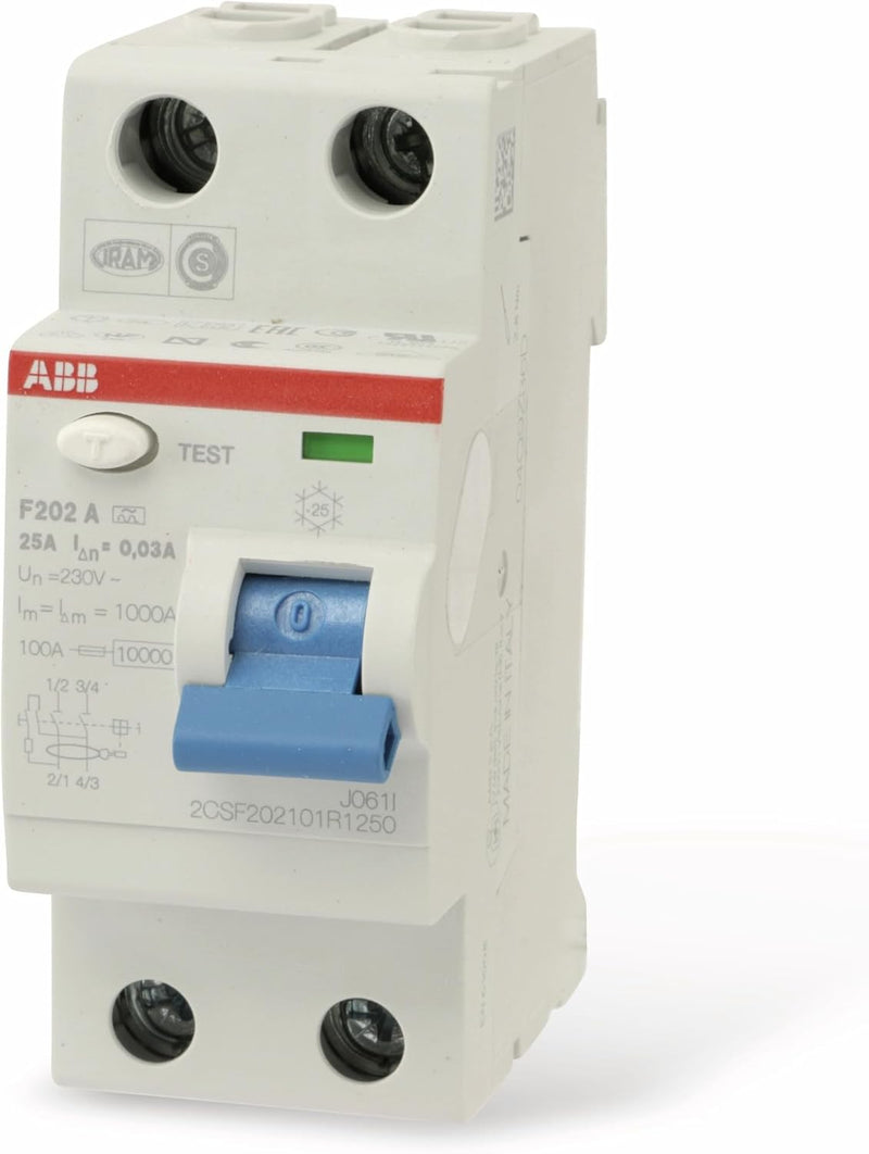 ABB F202 RCCB, 2-polig, 25A, 30mA Typ A CE 230V ac Einzelpack Single, Einzelpack Single