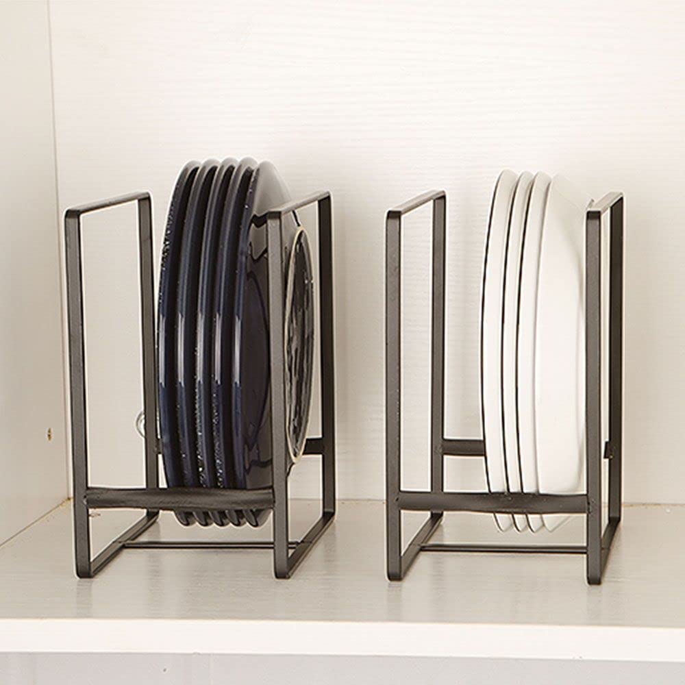 Metal 2 Pack Plate Rack/Dish Drainer - Kitchen Cabinet Storage Organiser, Tableware 2-pack Black, 2-
