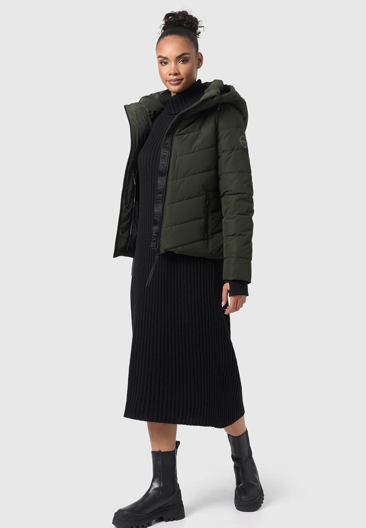 MARIKOO Damen Winterjacke warme Steppjacke mit abnehmbarer Kapuze Samuiaa XVI XS-3XL S Dark Olive, S