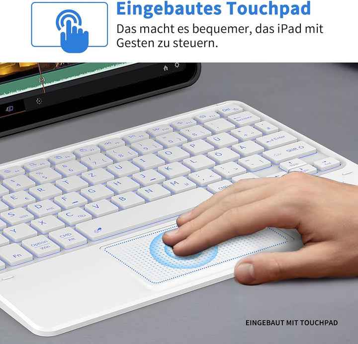 CACOE Tastatur mit Touchpad, Tastatur Kabellose mit 7 Farben Beleuchtete kompatibel mit iPad, Androi