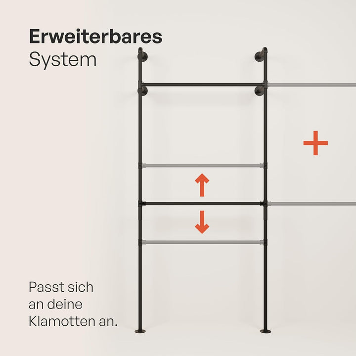 pamo Kleiderstange Wandmontage 392 x 222 cm - Begehbarer Kleiderschrank offen Kleiderständer industr