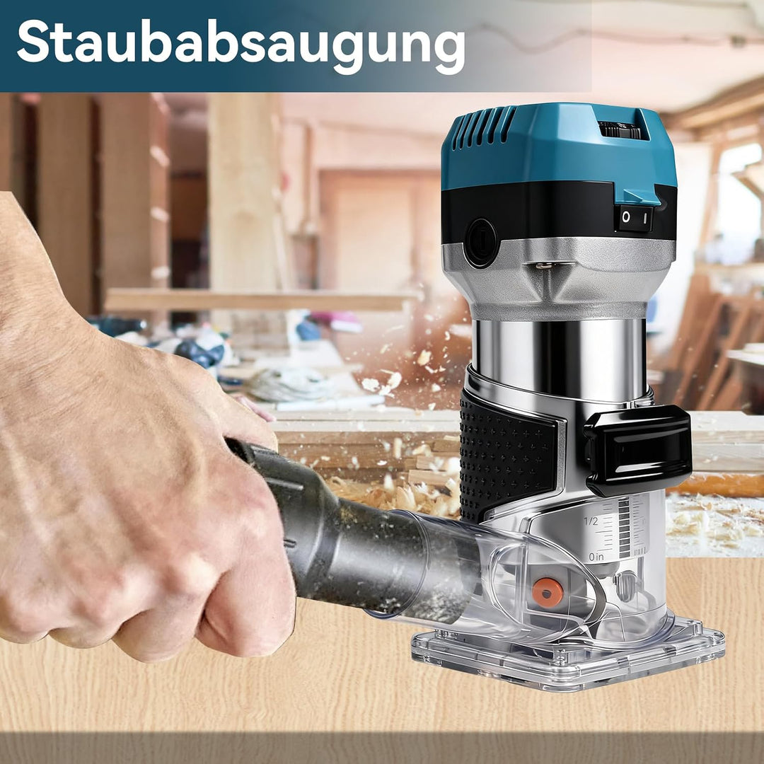 Kantenfräse, 1000W 30000 U/min Oberfräse Trimmer mit Staubabsaugung, 6 Gang Einhandfräse mit 15 Fräs