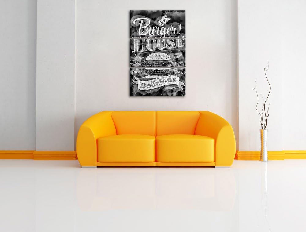 Pixxprint Burger House / 3-Teilig/Gesamtmass 120cm Leinwandbild bespannt auf Holzrahmen/Wandbild Kun