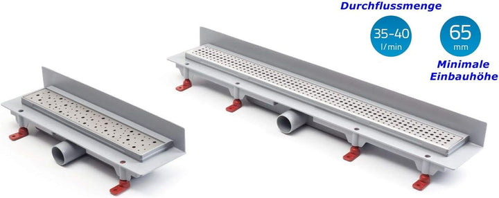 MCH Duschrinne Bodenablauf Edelstahl Ablaufrinne Badablauf flach 75cm, Modell: Drops-Wandmontage