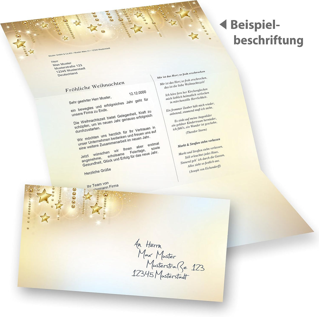 Briefpapier Weihnachten STARDREAMS (100 Sets ohne Fenster) DIN A4 90g Weihnachtsbriefpapier mit Umsc