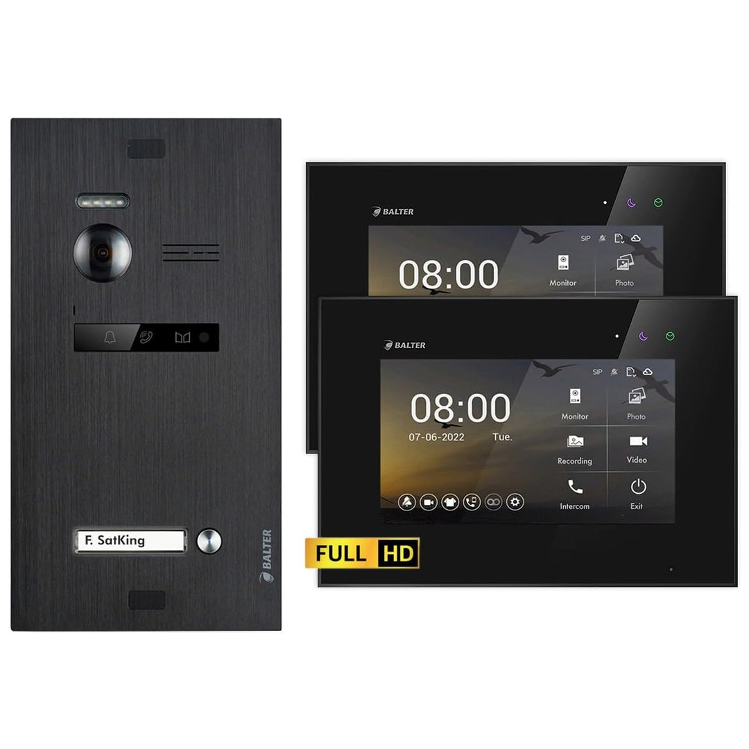 Balter EVO HD Schwarz/Schwarz Video Türsprechanlage Set für 1 Familienhaus (1x Türstation mit Full H