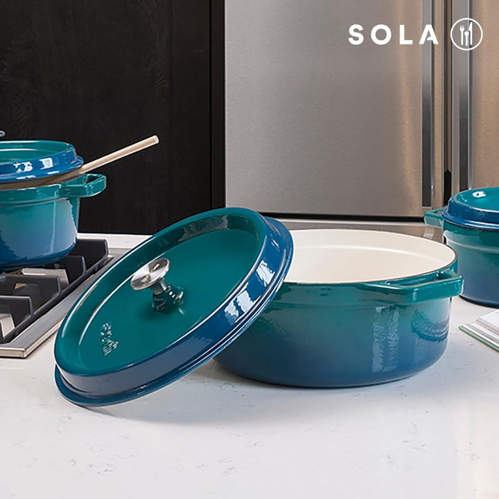 Sola Bräter mit Deckel Blau - ø 24 cm / 3.5 liter - Emaillierte Antihaftbeschichtung Blau ø 24 cm /