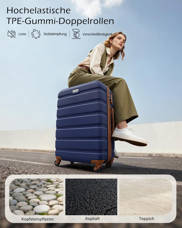 COOLIFE Hartschalen-Koffer Trolley Rollkoffer Reisekoffer mit TSA-Schloss und 4 Rollen (Blau/Braun,