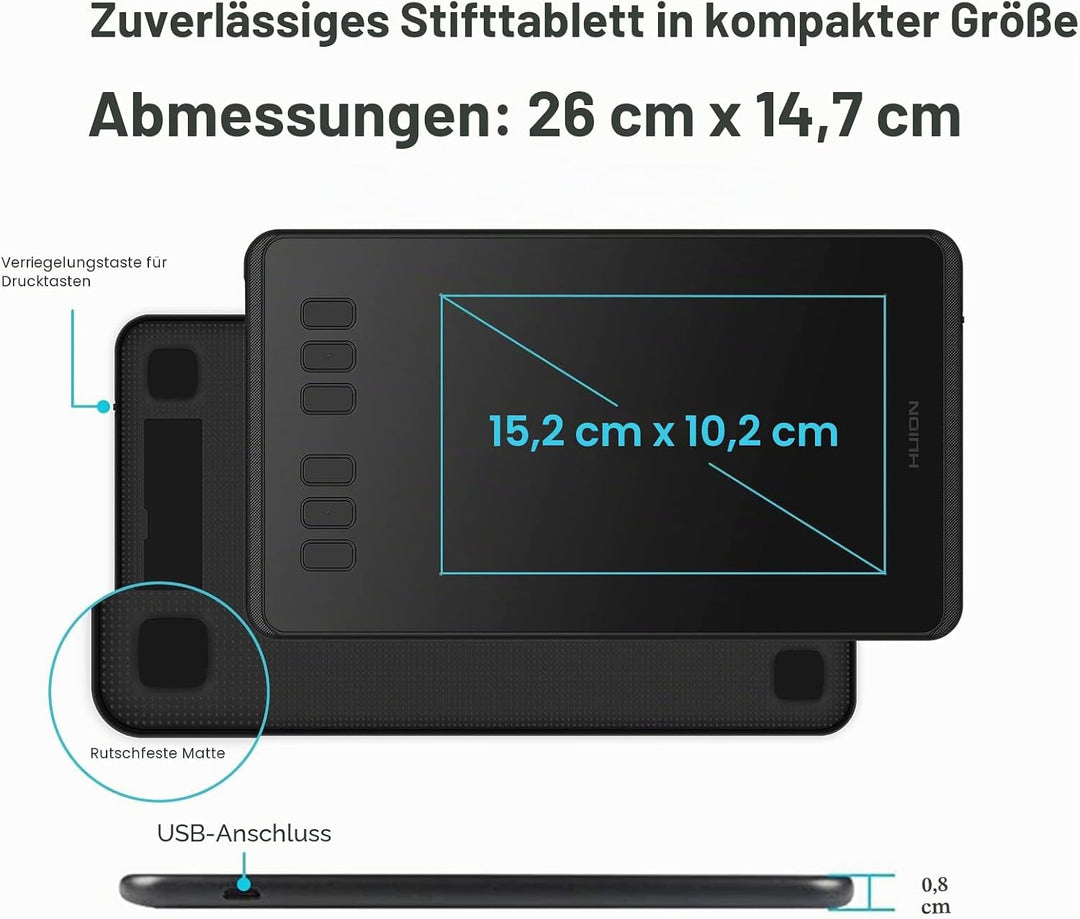 Huion H640P 8192 Drucksensitivität Grafiktablett mit batterielosem Stift und 6 anpassbaren Funktions