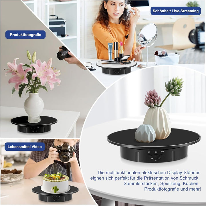 Elektrischer Drehteller Elektrisch, Drehscheibe 20cm mit 5 Hintergründen für Produktfotografie & Liv