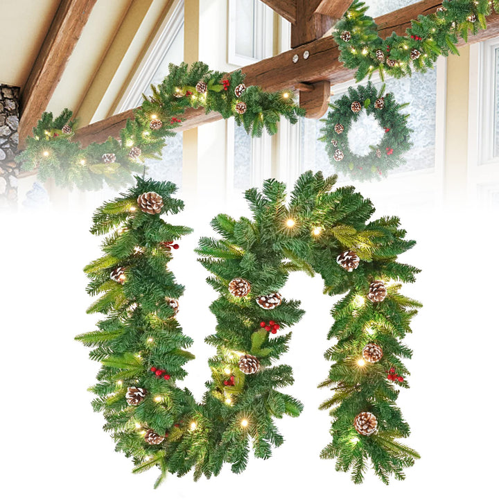 ACXIN Weihnachtsstock, Weihnachtsgirlande Rebe, Mit LED Leicht, Roten Beeren und Tannenzapfen Rebe,