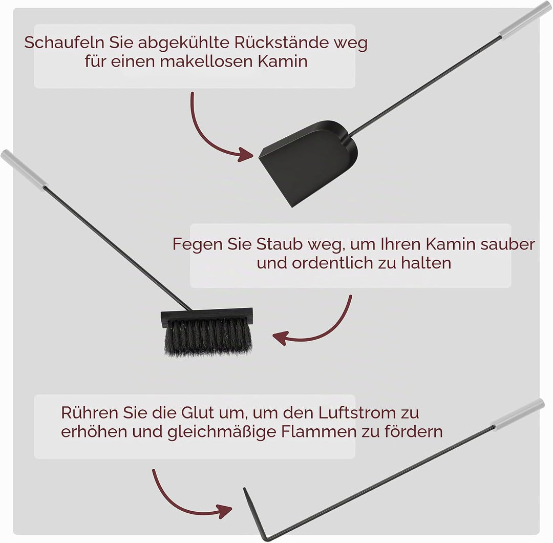 Fire Vida Arc Kaminbesteck-Set, Metall, chromfarben/Scharz, 4-teilig