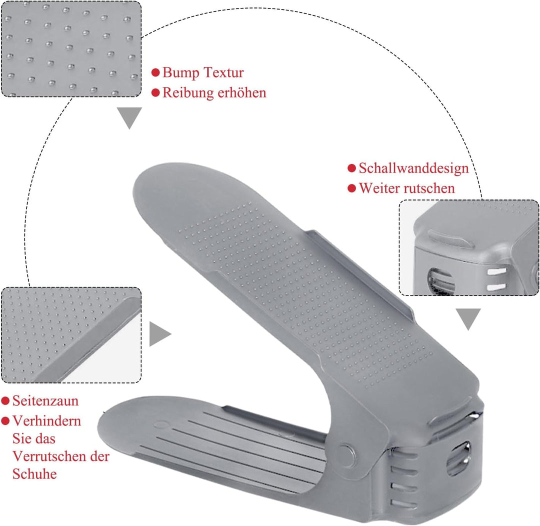 20 Stück Einstellbare Schuhregale, PP Doppelschicht Schuhe Organizer, rutschfest Schuhstapler, 3 Höh