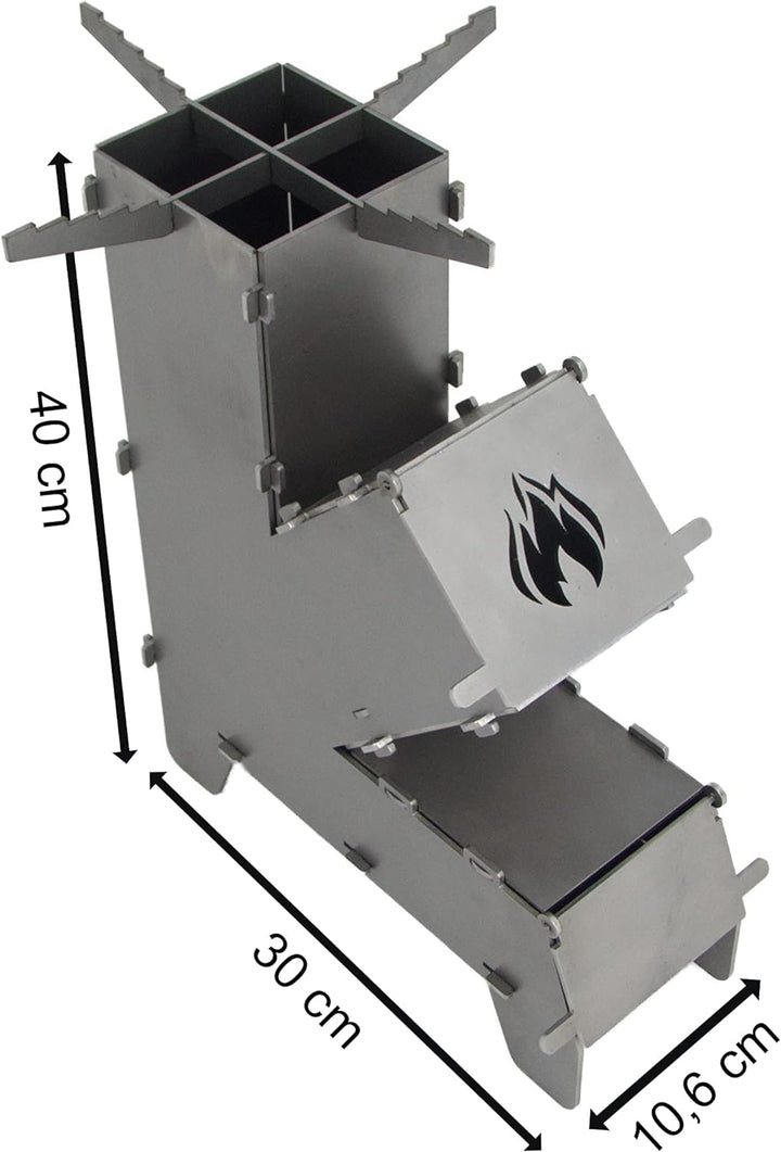 Fire World - Raketenofen - Rocket Stove - Stecksystem aus massivem 3 mm dickem Stahl - Feuerschale -