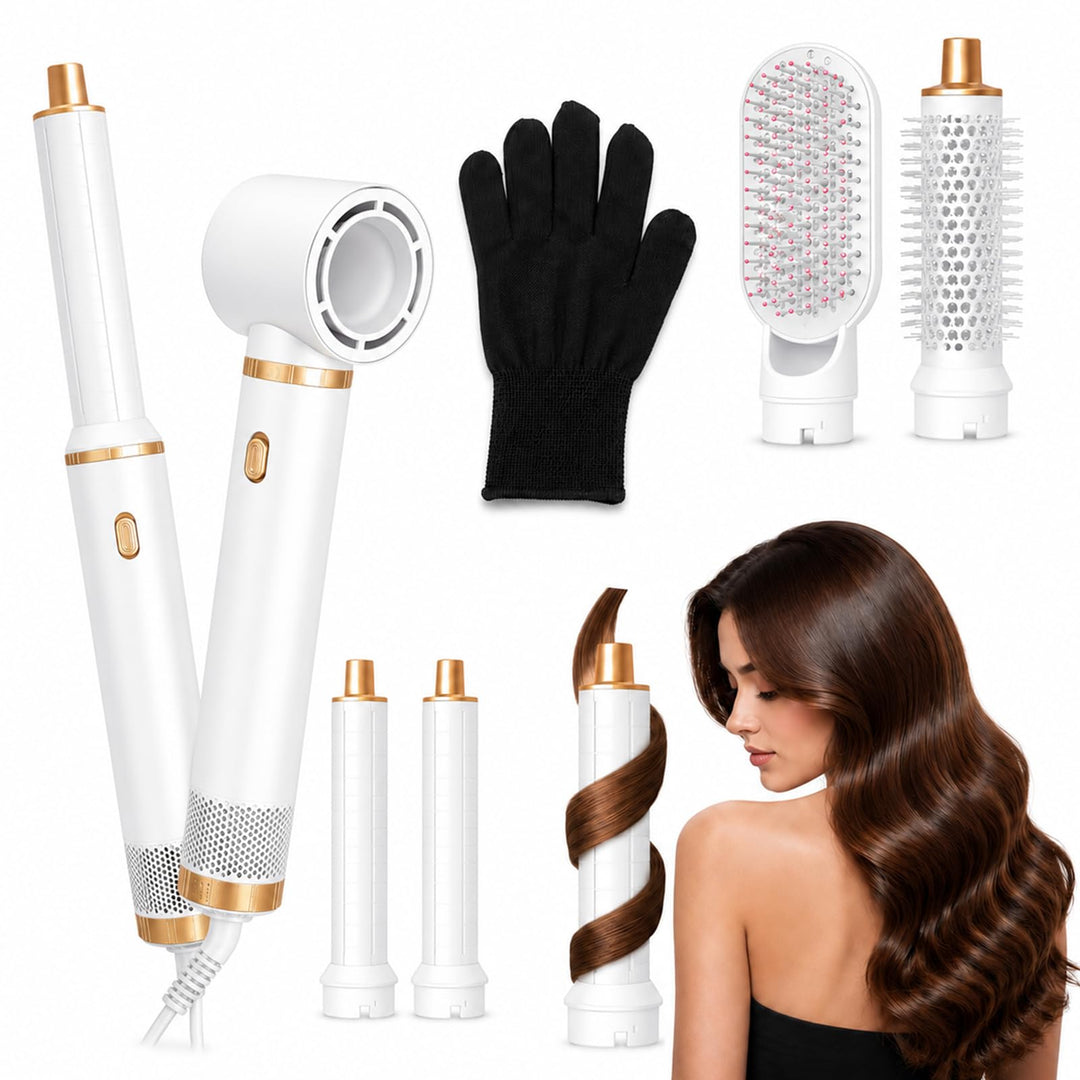 Hairstyler 5 in 1, Multi Haarstyler Heissluft, Föhn mit Lockenaufsatz, Lockenstyler &amp; Glättbürste, A