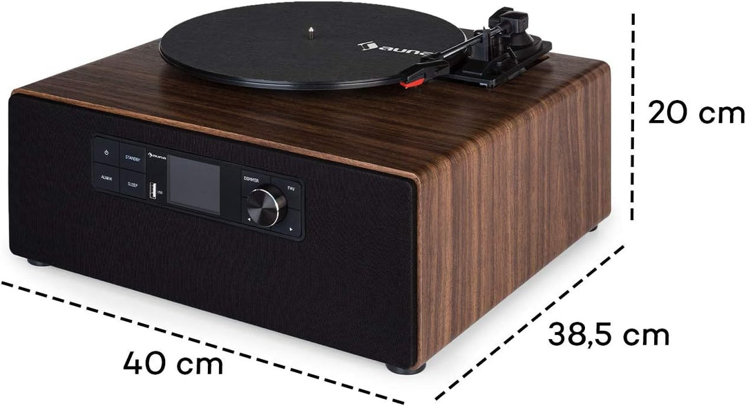 auna Connect Vinyl Cube Plattenspieler, Internetradio DAB+ UKW, integrierte Lautsprecher, Smart Radi