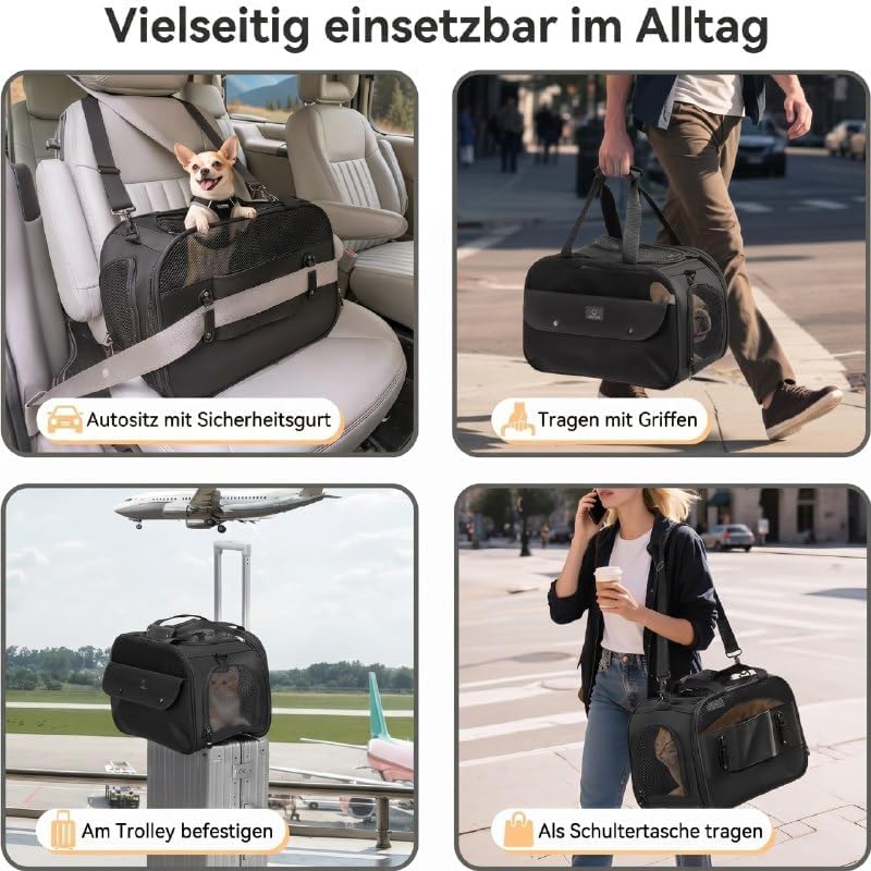 A 4 PET Transportbox Katze, Hundetasche Flugzeug für Kabine/Auto, Leicht Hunde Flugtasche mit Sicher