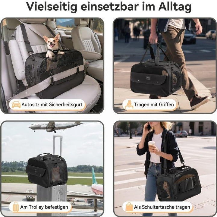 A 4 PET Transportbox Katze, Hundetasche Flugzeug für Kabine/Auto, Leicht Hunde Flugtasche mit Sicher