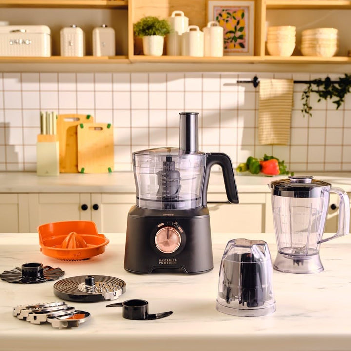 Karaca Mastermaid Power Max 11 in 1 - Multifunktions Küchenmaschine mit Mixer, Reibe, Blender, Rührm