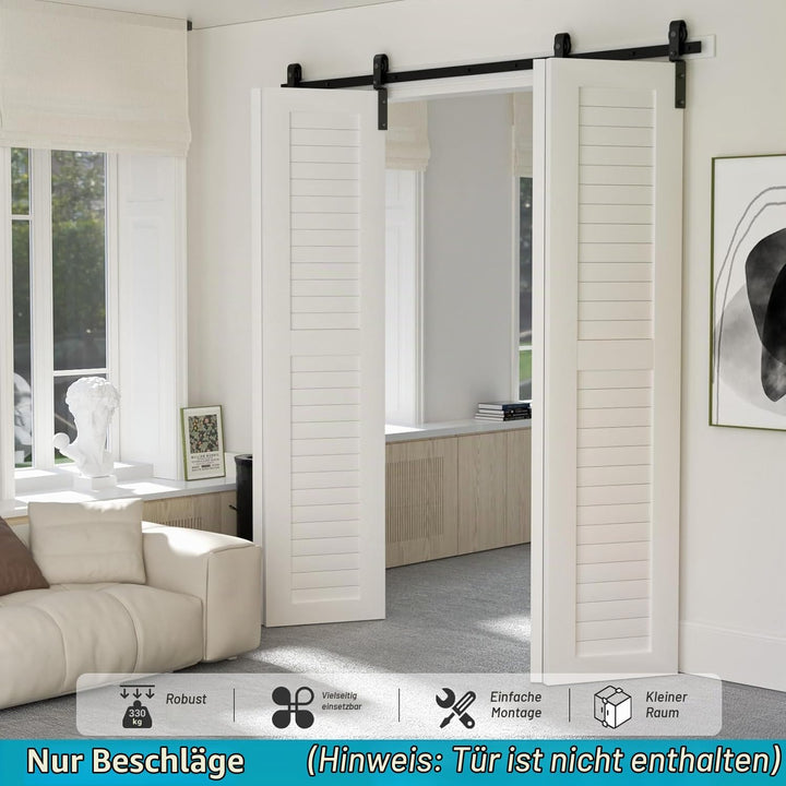 183cm/6FT Bifold Schiebetürbeschlag Schiebetüren Schiebetürsystem Komplettset Laufschiene Rollen Set