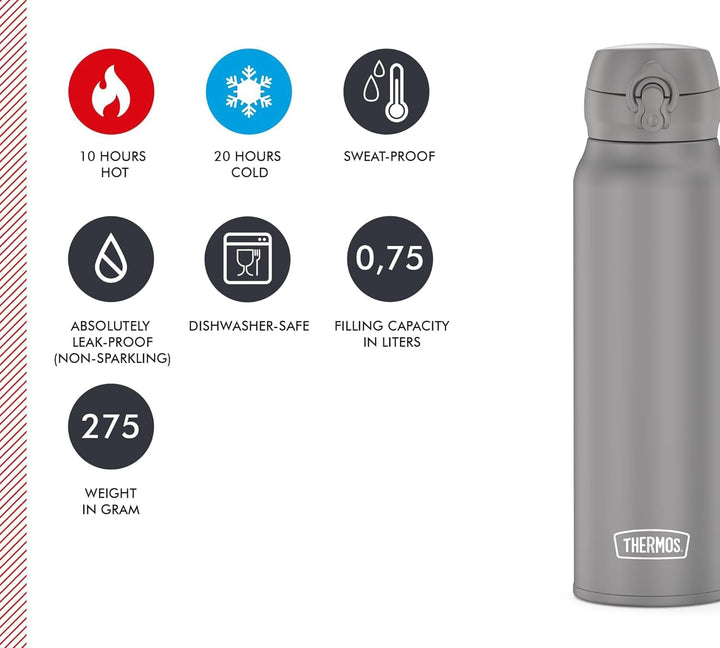 Thermos ULTRALIGHT BOTTLE 0,50l, moon rock, Thermosflasche 500ml, Isolierflasche Edelstahl mit Safe