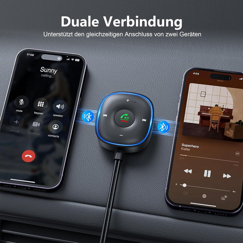 SONRU Aux Bluetooth Adapter Auto, [Plug & Play] KFZ Bluetooth 5.3 Empfänger Klinke Aux 3.5mm, Blueto