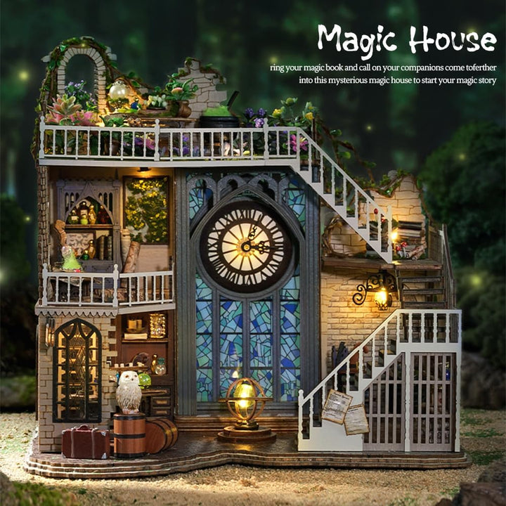 CUTEBEE Puppenhaus Miniatur Haus mit Möbeln, DIY Puppenhaus Bausatz Plus Staubschutzhülle 1:24 Masss