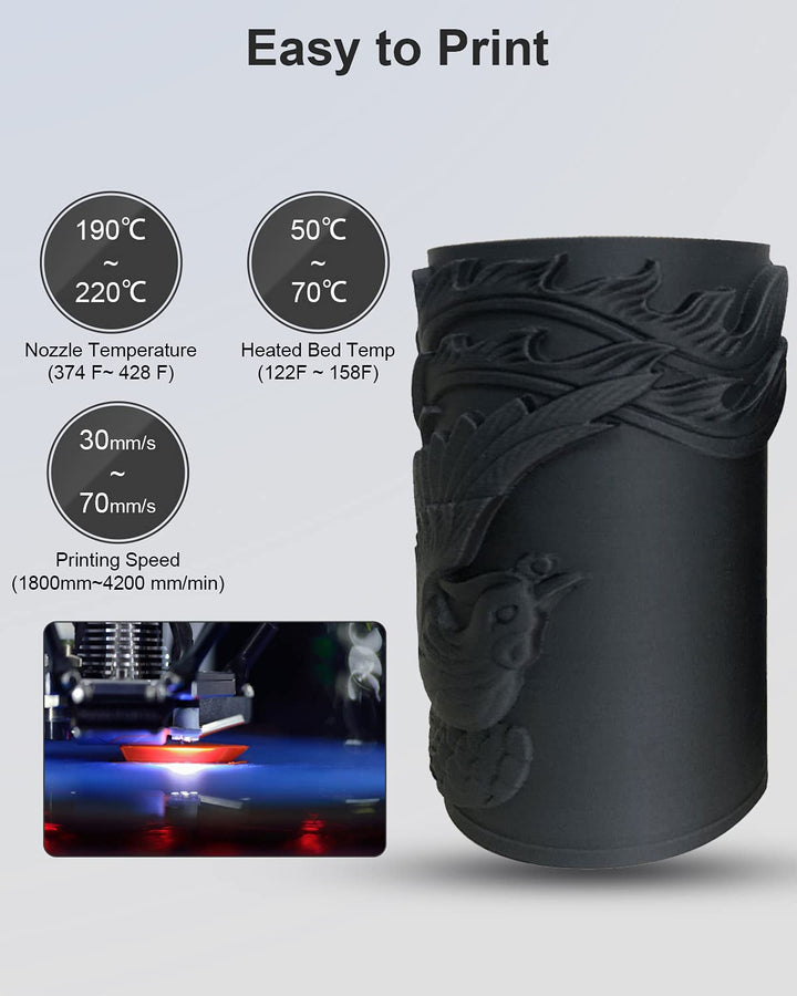 GEEETECH Matte PLA Filament, 3D-Drucker PLA Filament 1 kg Spule, Genauigkeit +/- 0,03 mm, Schwarz BA