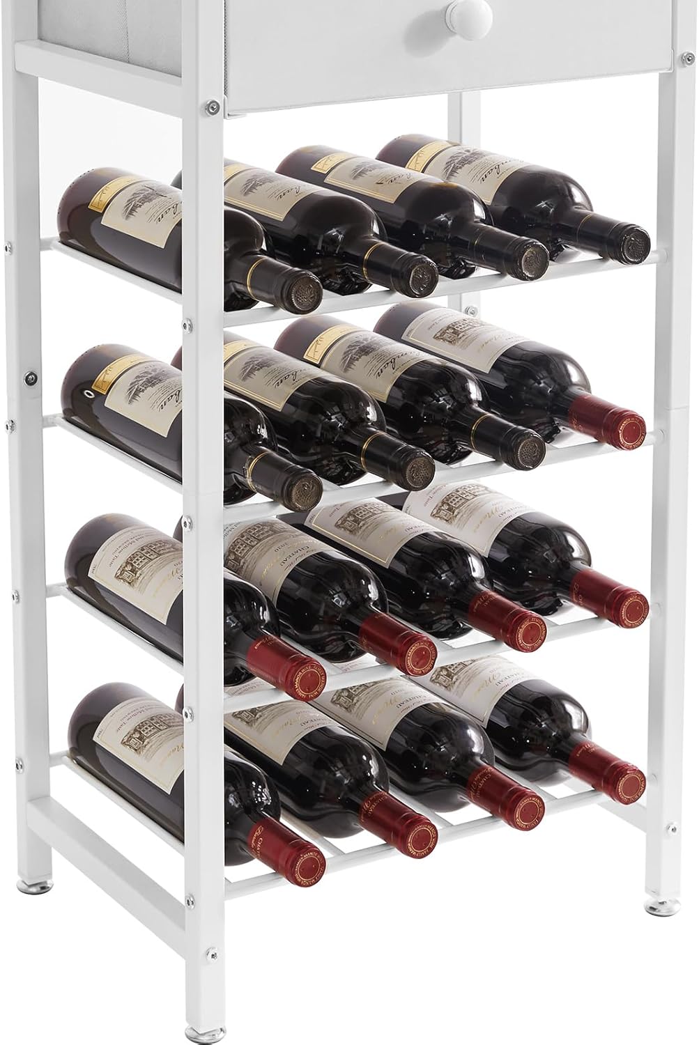 IBUYKE Weinregal, 4-Lagiges Freistehendes Weinregal Mit Glashalter Und Schublade, 16 Flaschenregal C