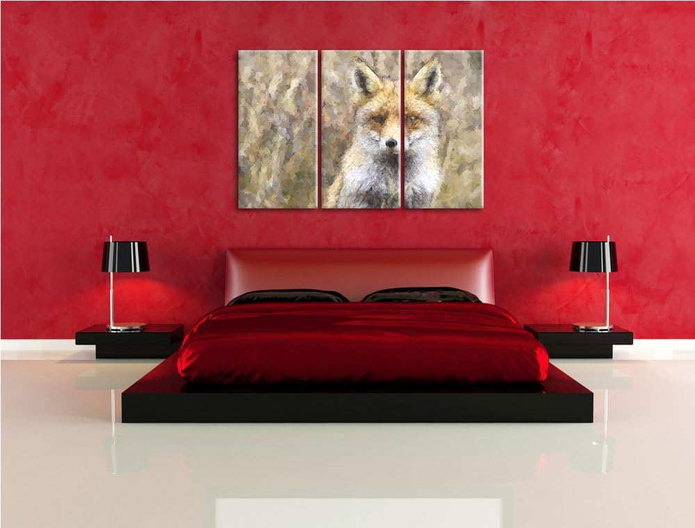 aufmerksamer Fuchs im Geäst NewArt 3-Teiler Leinwandbild 120x80 Bild auf Leinwand, XXL riesige Bilde