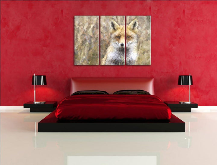aufmerksamer Fuchs im Geäst NewArt 3-Teiler Leinwandbild 120x80 Bild auf Leinwand, XXL riesige Bilde
