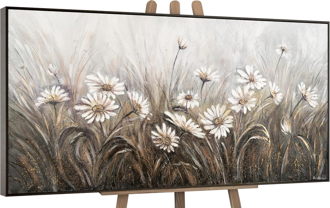YS-Art Abstrakt Stil Acryl Gemälde auf Leinwand Gänseblümchen handgemalt Wandbilder Wohnzimmer moder