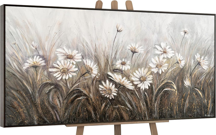 YS-Art Abstrakt Stil Acryl Gemälde auf Leinwand Gänseblümchen handgemalt Wandbilder Wohnzimmer moder
