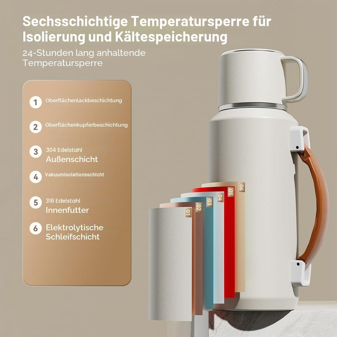 Simcat 1500ml-Thermoskanne aus Edelstahl 316, mit Becher | Hält 24 Stunden, Isolierbecher, Separater