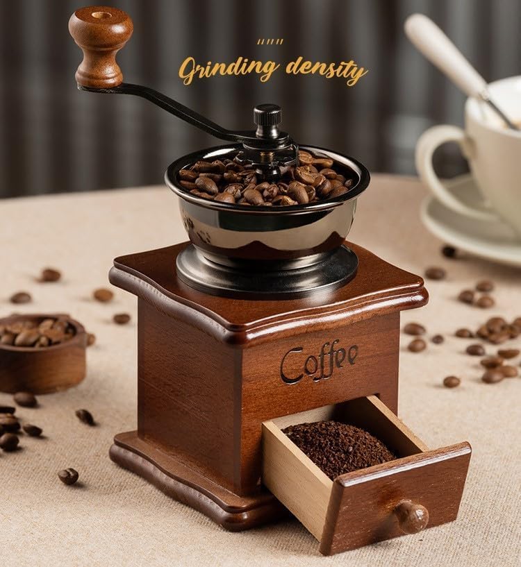 Manuelle Kaffeemühle, Kaffeebohnenmühle Handmühle Retro Stil Gusseisen Handkurbel Holzschublade Bohn