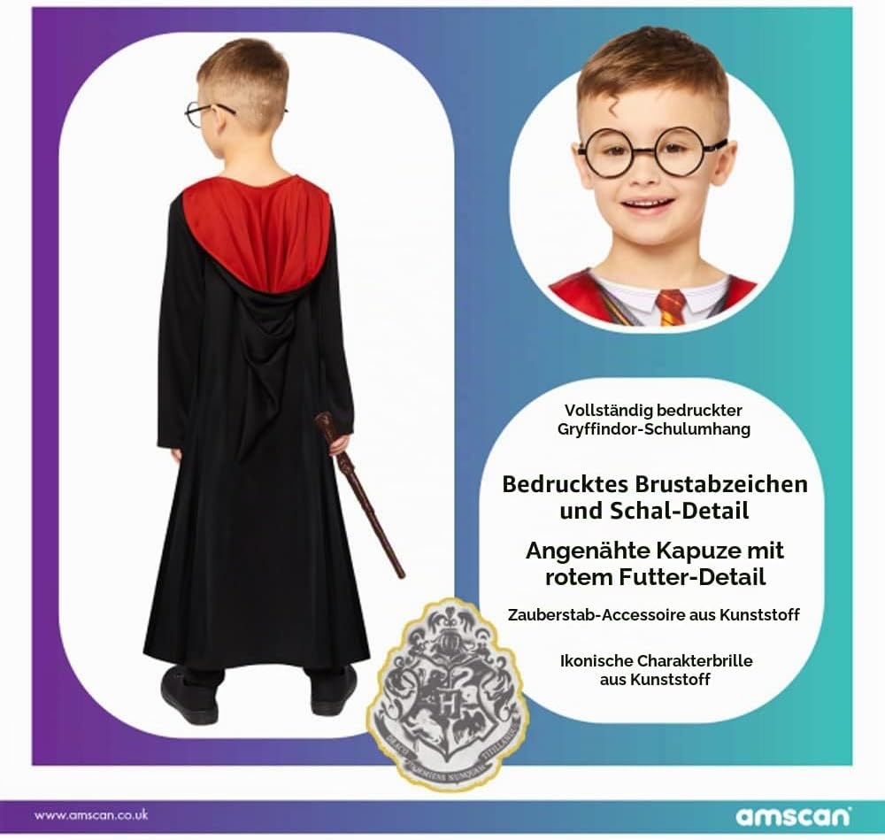 Amscan - Kinderkostüm Harry Potter, Hogwarts, Gryffindor, Magier, Zauberer, Karneval, Fasching 146,