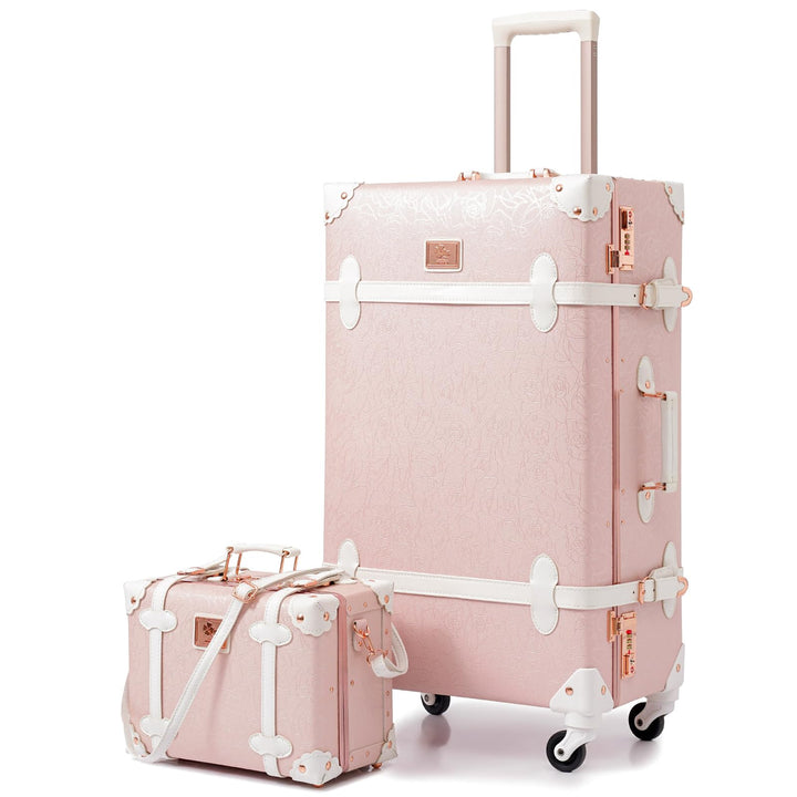 Urecity Koffer Vintage mit 4 Rollen Trolley Koffer Reisekoffer Leicht Retro Hartschalen Koffer 2-Tei