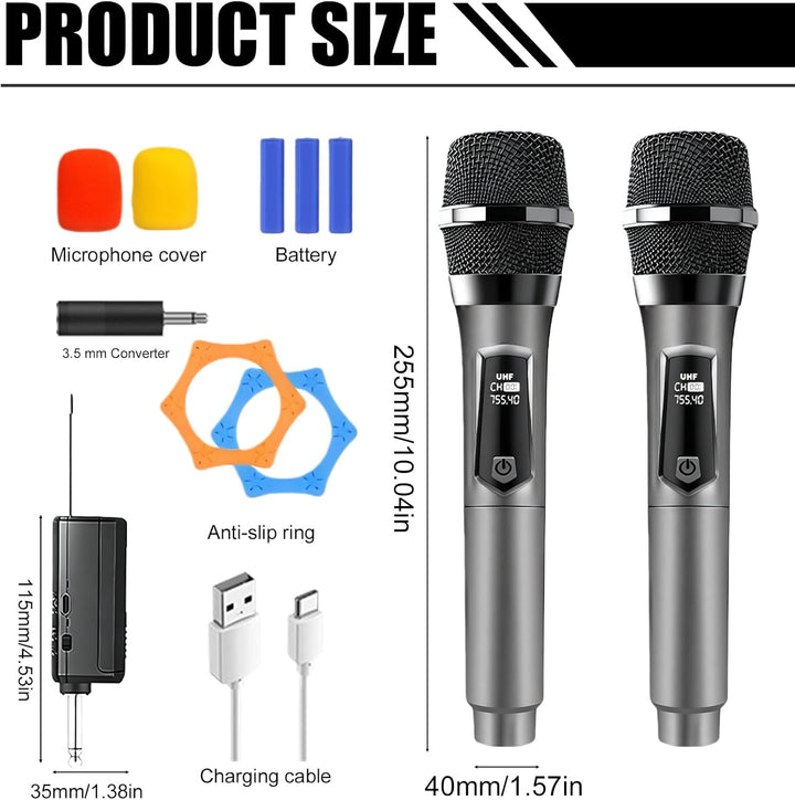 Kabelloses Mikrofon, Wiederaufladbares Funkmikrofon, Dual-Handmikrofon mit USB-C, Mikrofon Kabellos,