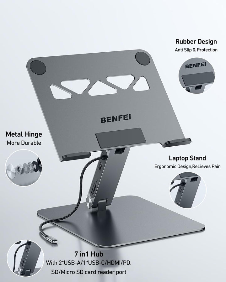 BENFEI Laptop Ständer mit 7-in-1 USB C Dockingstation – HDMI (4K@60Hz), 1×SD& 1×Micro SD Kartenleser