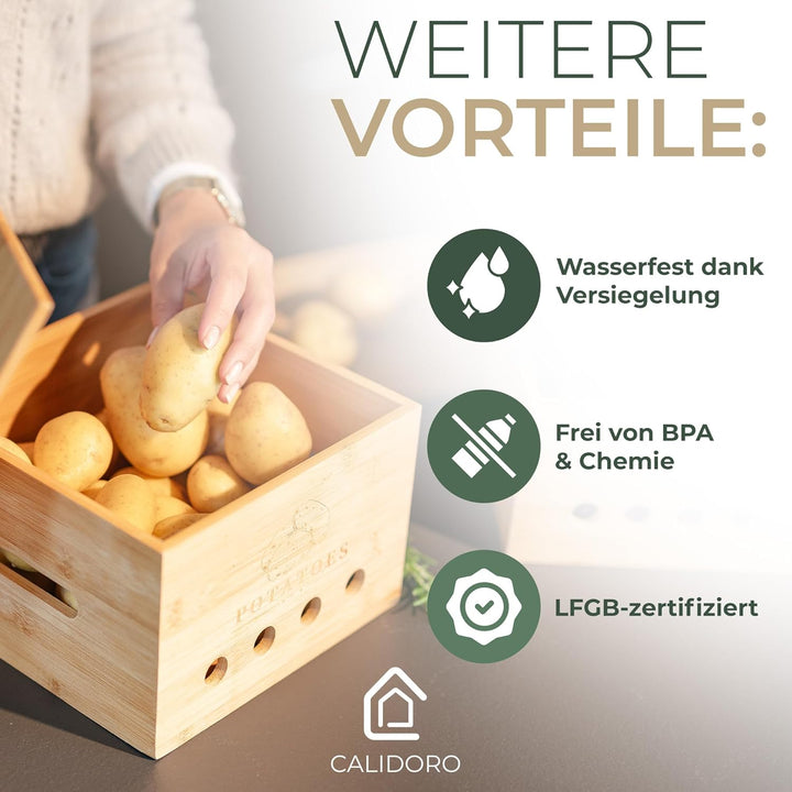 Premium Kartoffel Aufbewahrungsbox [3er Set] – Längerfrische Kartoffel Aufbewahrung, Knoblauch und Z