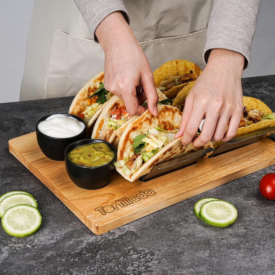 Tortillada - Taco Halter Set/Hotdog Halterung im Set aus Edelstahl für bis zu 6 Tacos - inkl. Servie
