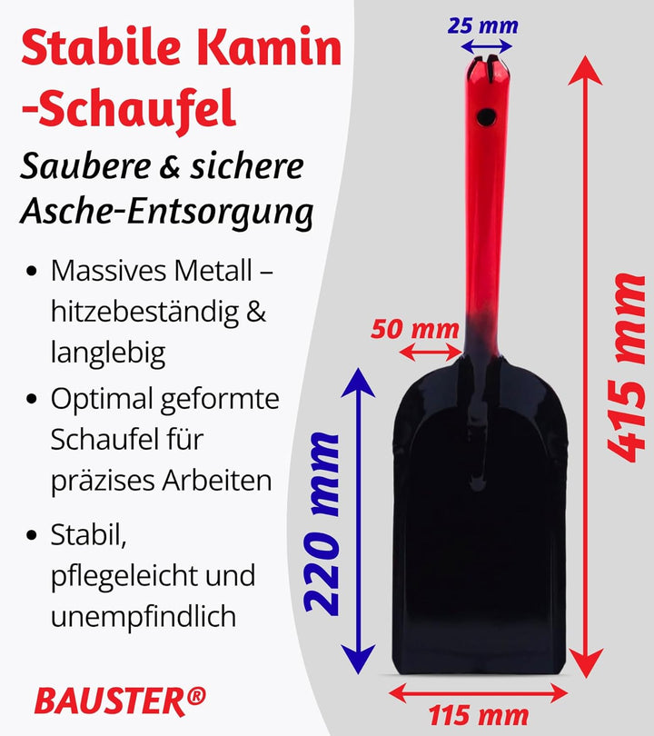 BAUSTER® Kaminbesteck Set Mit Schürhaken, Aschekratzer, Kehrschaufel und Kohlenkasten/Aschebehälter